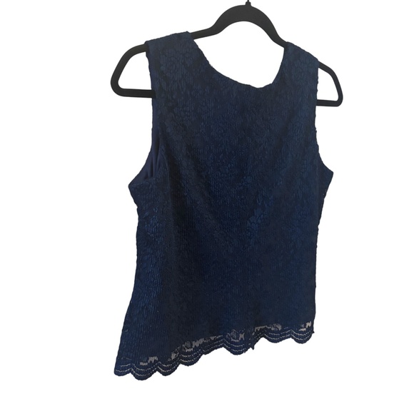Vintage Bedford Fair Midnight Blue Lace Tank Top scalloped hem Size Medium navy - Picture 7 of 9